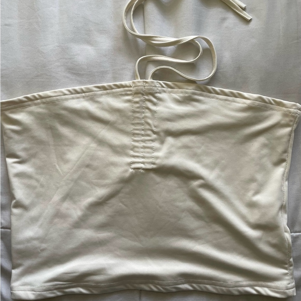 Micas cream halter neck ruched cami top, size medium